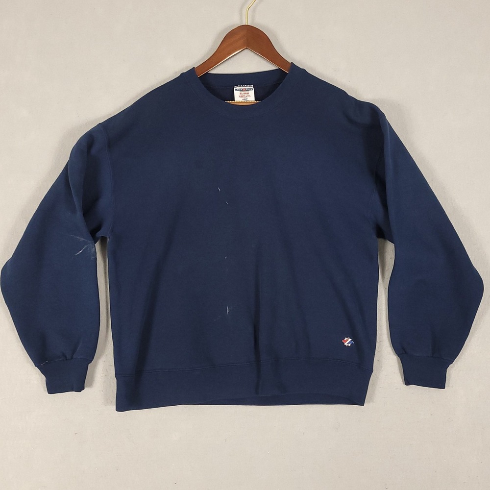 Jerzees Sweatshirt Mens L Navy Blue Vintage Relaxed Cotton Poly Super Sweats USA